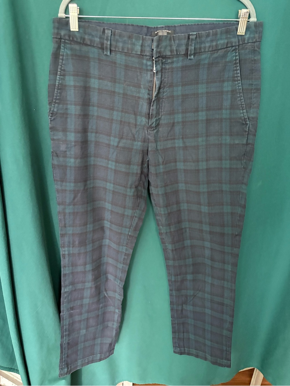 Banana Republic Men's Plaid Slim Chino Pants - Blue Green